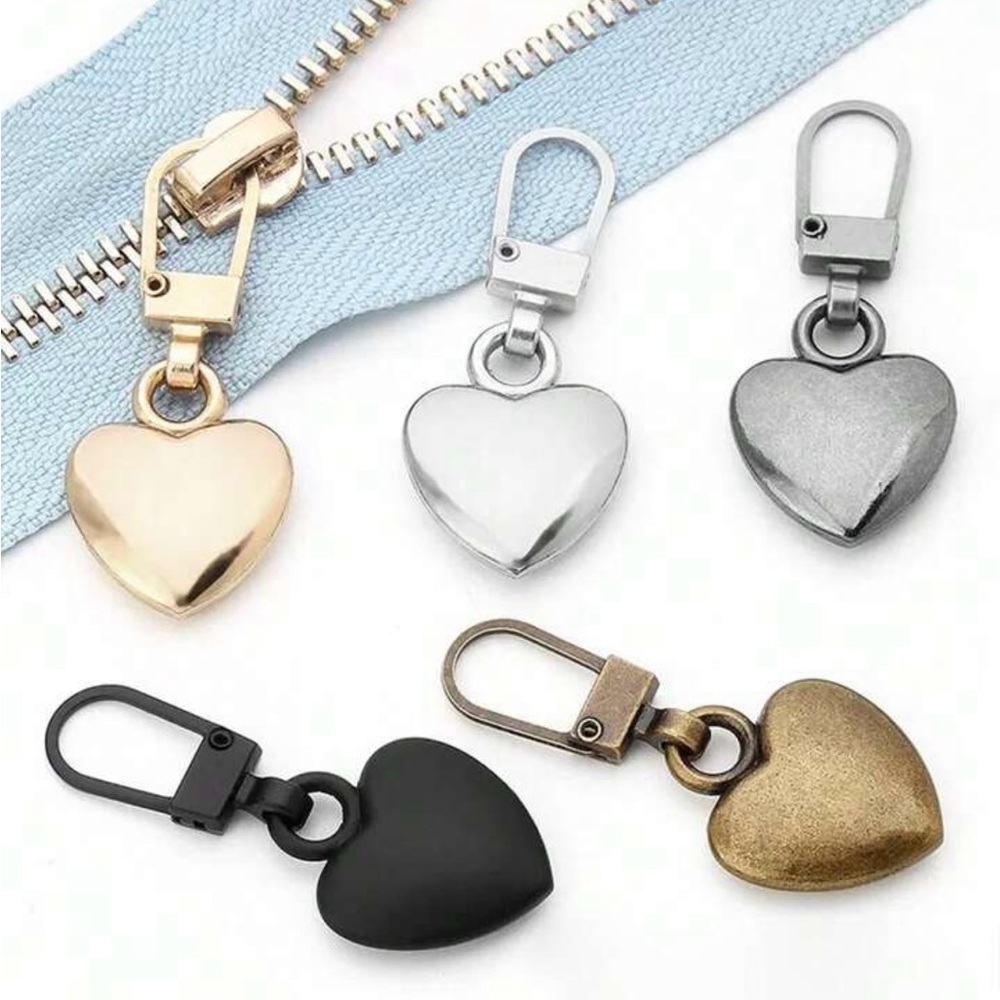 4pc Zipper Pull Heart Detachable clothing Jewelry repair Gold Silver crafting S
